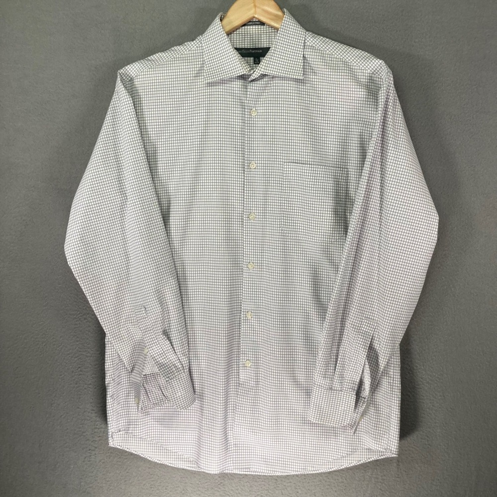Perry Ellis Portfolio Mens Wrinkle Free‎ Button Shirt Large Plaid Dress Business
